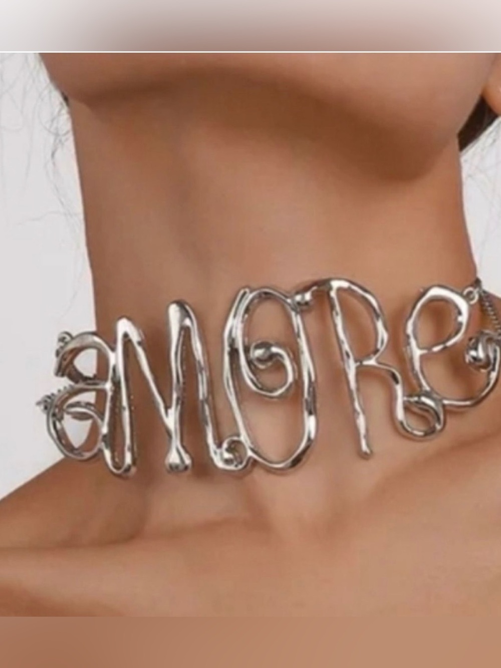 Zara Silver Statement 'Amore' Choker Necklace